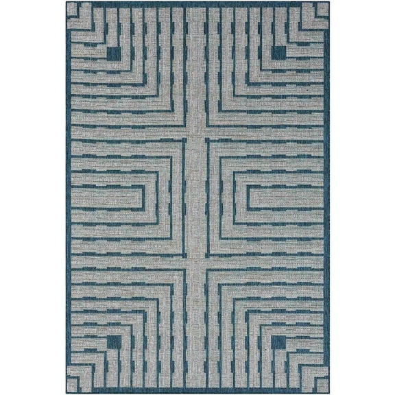 HR Waterproof Geometric Striped Outdoor Rug: Stain/Fade-Resistant Blue/Gray and Multicolor
