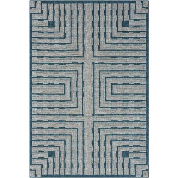 HR Waterproof Geometric Striped Outdoor Rug: Stain/Fade-Resistant Blue/Gray and Multicolor