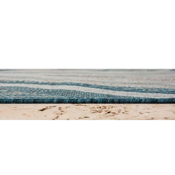 HR Waterproof Ocean Pattern Abstract Outdoor Rug - Stain and Fade-Resistant - Blue/Gray Color Scheme