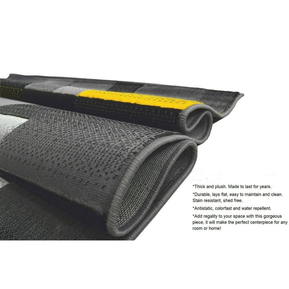 HR Yellow Grey Silver Abstract Rug Modern Contemporary Geometric Square Design 5' x 7'