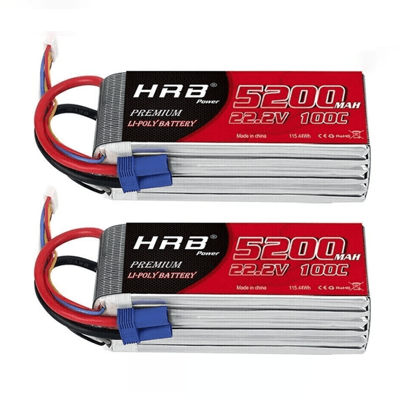 HRB 2-Pack 6S 5200mAh 22.2V LiPo Battery EC5 for RC Helicopter Airplane Plane Car Truck