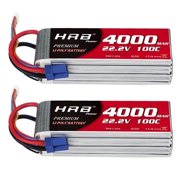 HRB 2-Pack 6S 4000mAh 22.2V LiPo Battery EC5 for RC Helicopter Airplane Plane Car Truck