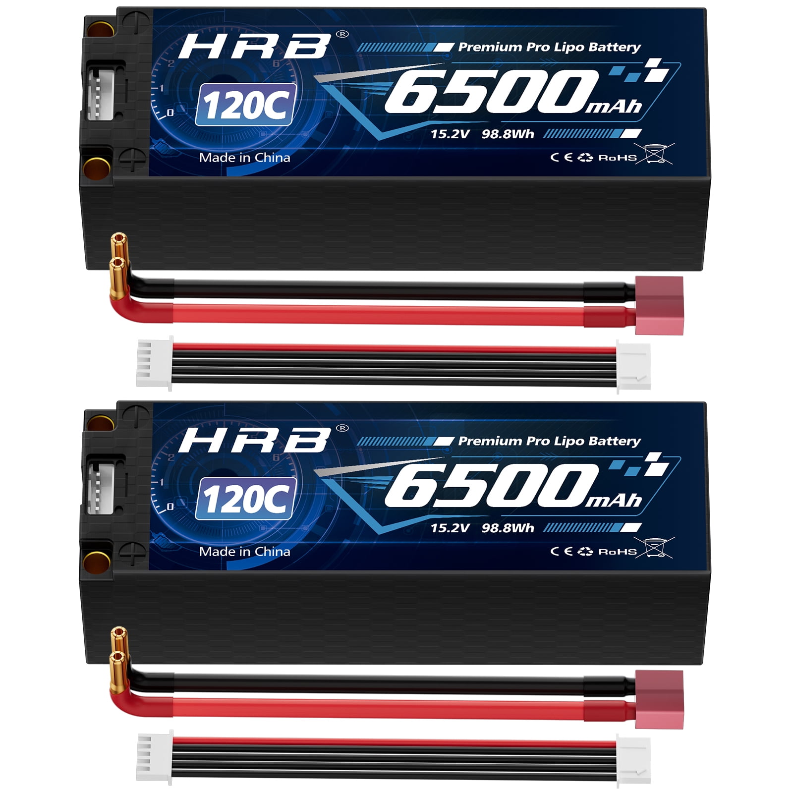 HRB 2pcs 15.2V 4S 6500mAh High Voltage LiPo Battery Deans for RC Car Truck Buggy
