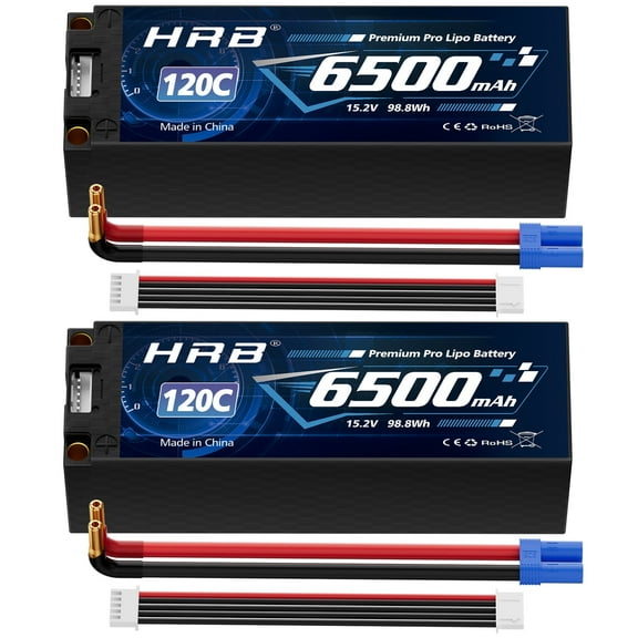 HRB 2pcs 15.2V 4S 6500mAh High Voltage LiPo Battery EC5 for RC Car Truck Buggy