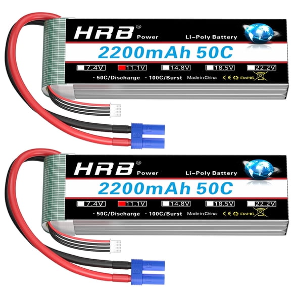 HRB 2pcs 3S 2200mAh Lipo Battery EC3 50C Shorty 11.1V RC Lipo Battery Compatible with RC Car RC Airplane RC Truck RC Boat