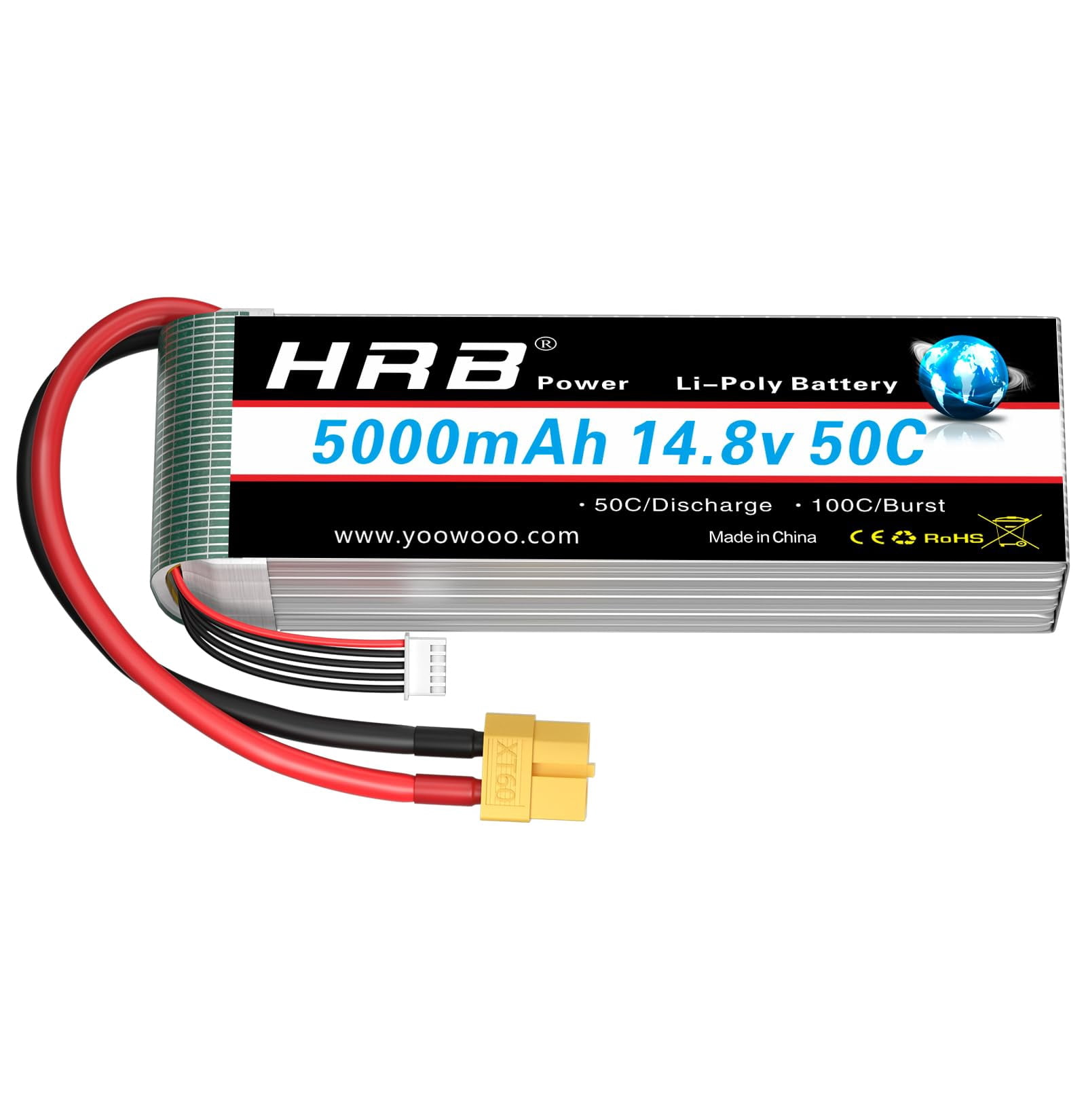 HRB 4S Lipo Battery 5000mAh 14.8V 50C XT60 RC Lipo Battery Compatible with RC Helicopter Airplane Car Boat Truck