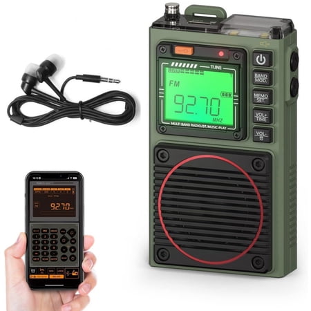 HRD-787 Portable Full Band Radio, Multi Band Radio with SOS Alarm, FM VHF AM SW WB Full Band Handheld Radio, Bluetooth Card Playback Retro Stereo