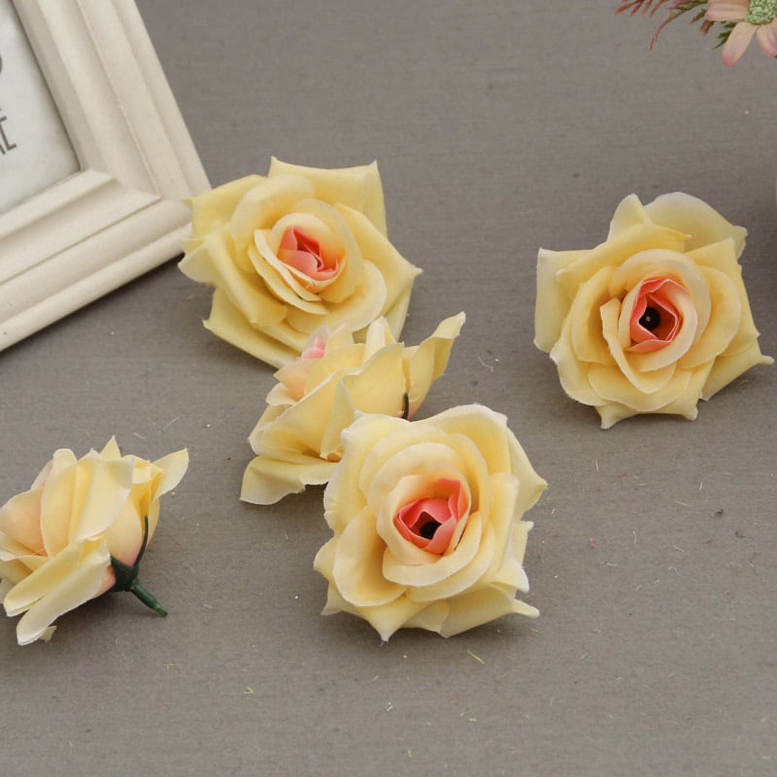 HRSR 50 Pcs Fake Artificial Silk Rose Heads Flower Buds DIY Bouquet
