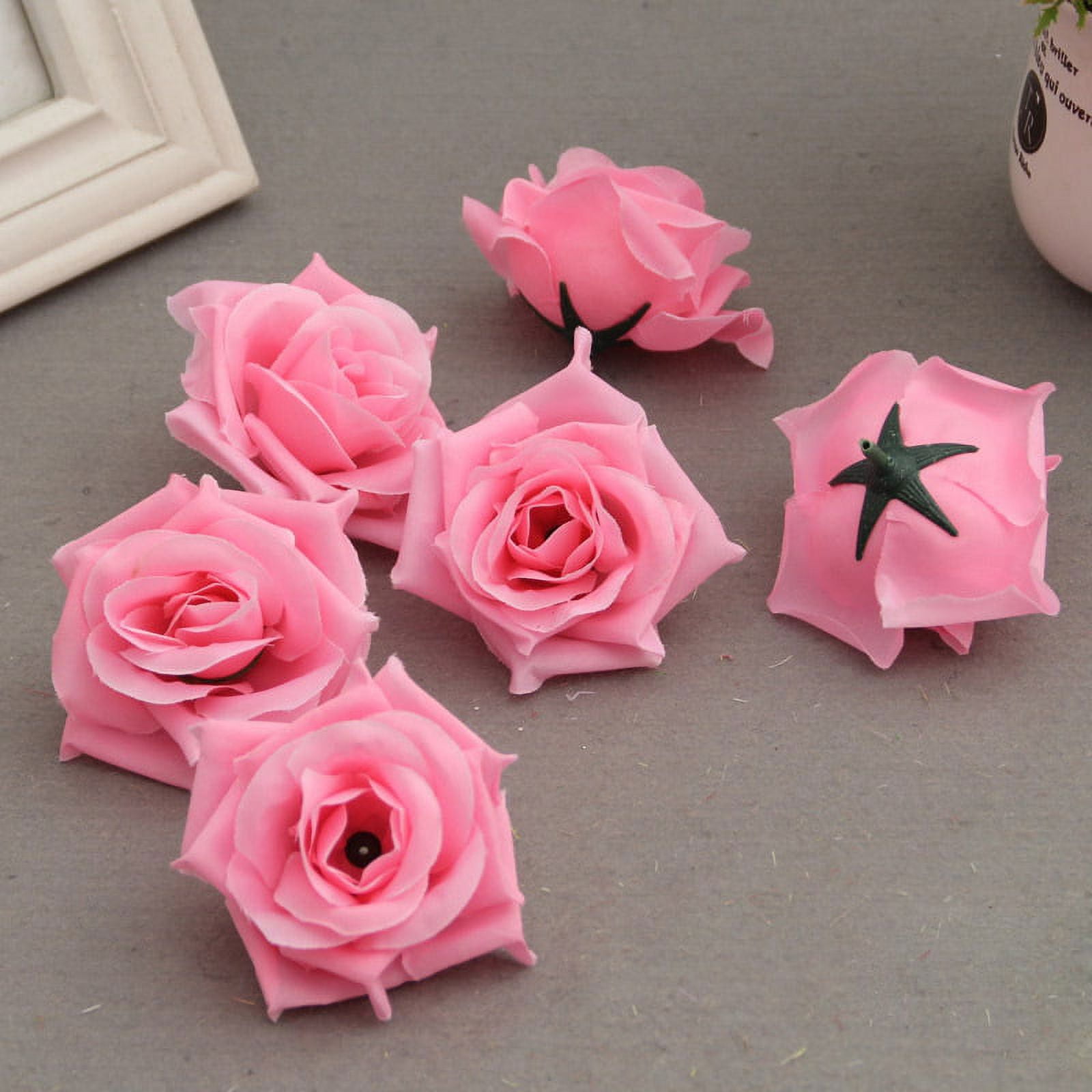 HRSR 50 Pcs Fake Artificial Silk Rose Heads Flower Buds DIY Bouquet