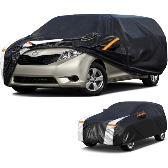 HRT 100% Waterproof Custom Fit Car Cover for Toyota Sienna - Heavy Duty All Weather Automobile Cover with Door Zipper, Rain Sun UV Protection