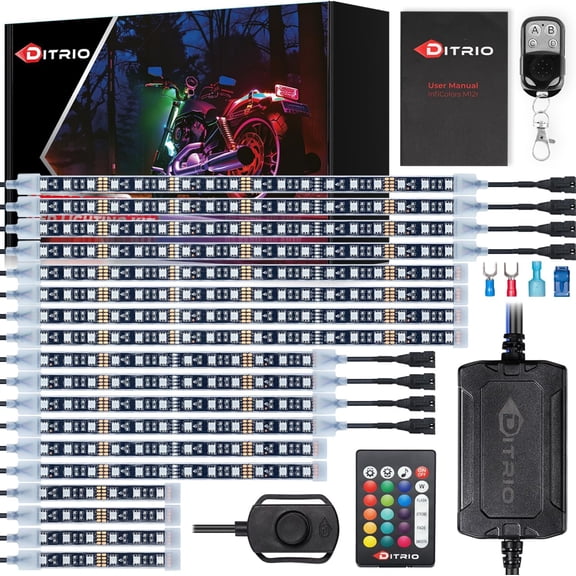 HRT 18pcs Motorcycle LED Lights Kit with Turn Signal and Blinking Brake