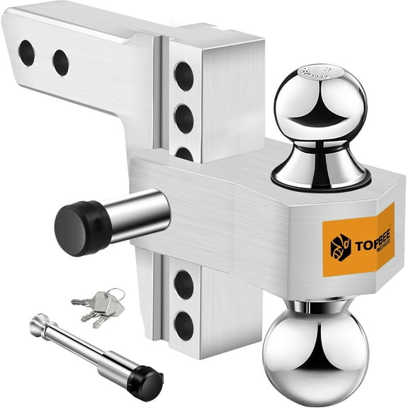 HRT 2.5" Receiver Trailer Hitch, 6" Drop/Rise, Dual Ball 2" & 2-5/16", 18,500 lbs GTW, Aluminum with Locks