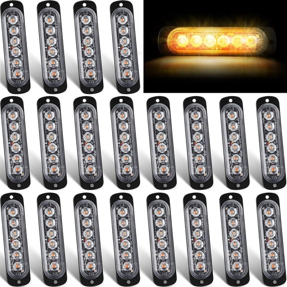 HRT 20 Pack LED Emergency Strobe Lights, 6 LED Amber Surface Mount, for Truck Off Road ATV SUV
