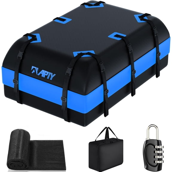 HRT 21 Cubic Feet Car Rooftop Cargo Bag Carrier, Soft Roof Top Luggage Bag for All Vehicles with/without Racks, Waterproof Zip, Luggage Lock, Anti-Slip Mat, Storage Bag, Door Hooks, Blue