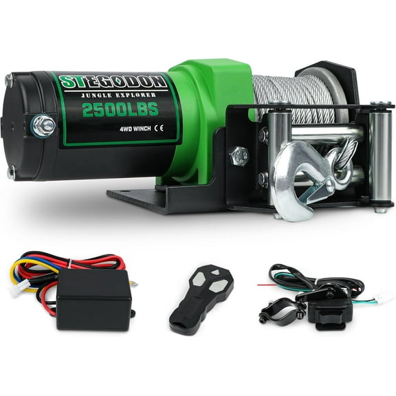 HRT 2500 lb 12V Waterproof ATV/UTV Electric Winch with Steel Cable, Wired & Wireless Remote for Towing, Boat, Off-Road