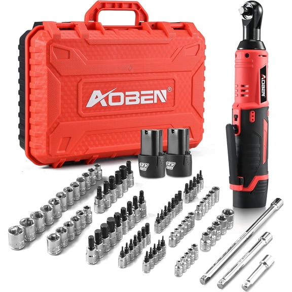 HRT 3/8" Cordless Ratchet Wrench Kit 40 Ft-lbs Electric Power Ratchet, Variable Speed, 2x 2000mAh Batteries & Charger, 83 Sockets Included