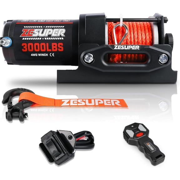HRT 3000 lb 12V Electric Winch with Synthetic Rope & Wireless Remote, ATV/UTV/Trailer/Boat Winch with Mounting Bracket