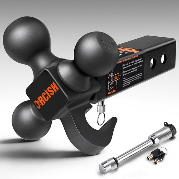 HRT 360° Swivel Tri-Ball Mount with Hook, Matte Black, Fits 2" Receiver