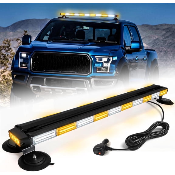 HRT 42" Roof Top Strobe Light Bar, 206 LED Amber/White Traffic Advisor, Magnetic Mount for Construction Plow Trucks Pickup