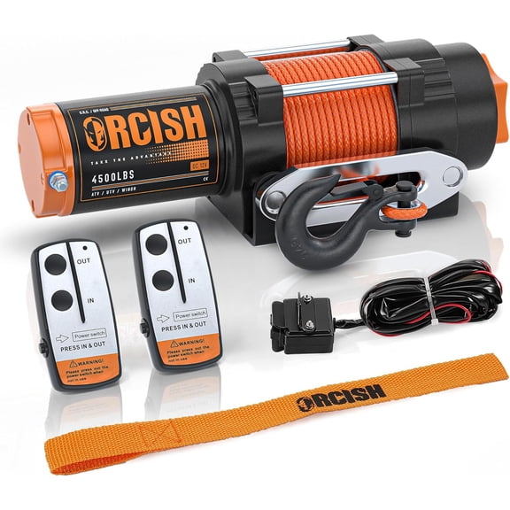 HRT 4500 lb 12V DC Waterproof Electric Winch Kit, 50 ft Synthetic Rope with Wireless & Corded Remote for ATV/UTV Towing