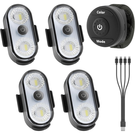 HRT 4PCS LED Lights for Car, USB-C Rechargeable 120H Ambient Strobe, 8 Colors IP65 Waterproof for Cars Trucks eBike Motorcycle