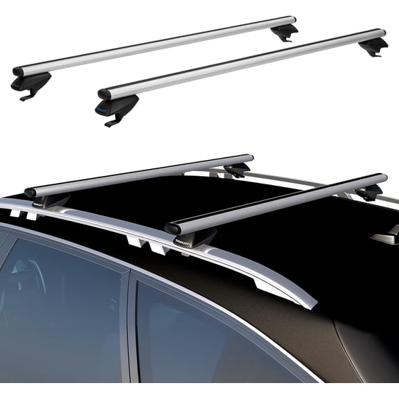 HRT 53" Aluminum Roof Rack Cross Bars for Raised Side Rails, Adjustable Cargo Bars, Hold 165 lb, Silver