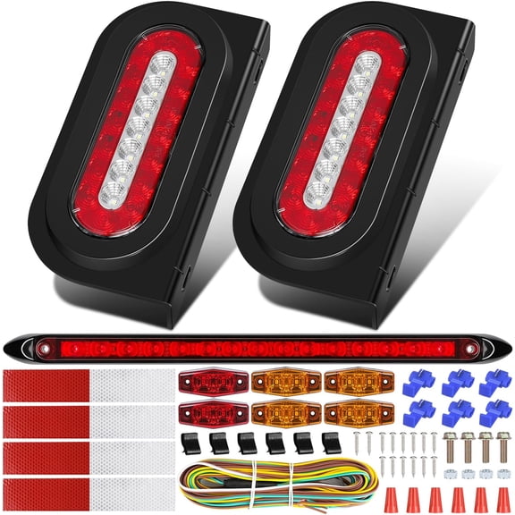 HRT 6 Inch Oval LED Trailer Lights Kit, with Mounting Brackets, Stop Brake Reverse Backup Lights for Boat RV Truck