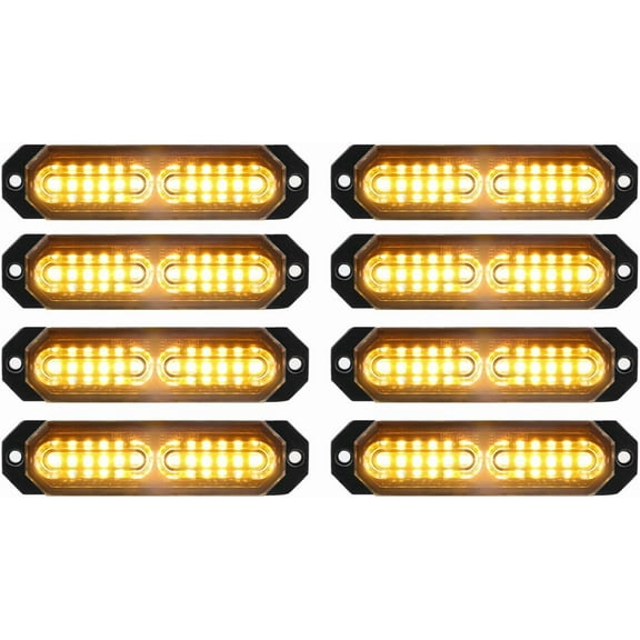 HRT 8pcs 12-LED Surface Mount Strobe Lights, Sync Feature, Amber for Truck Car Vehicle