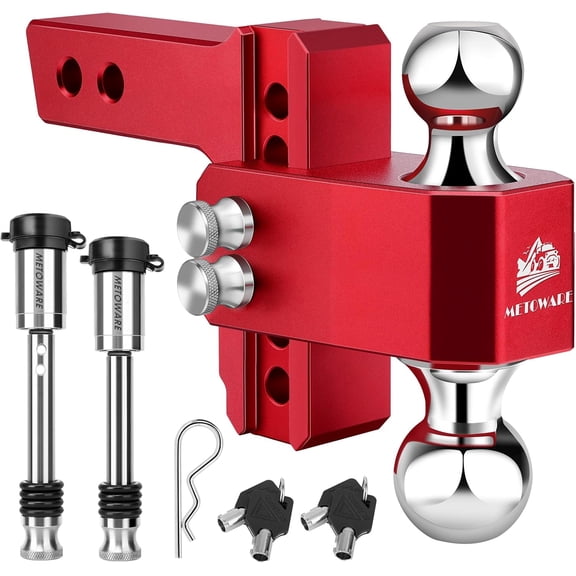 HRT Adjustable Drop Hitch, Fits 2" Receiver, 4" Drop/Rise, 14,000 lbs GTW, Red