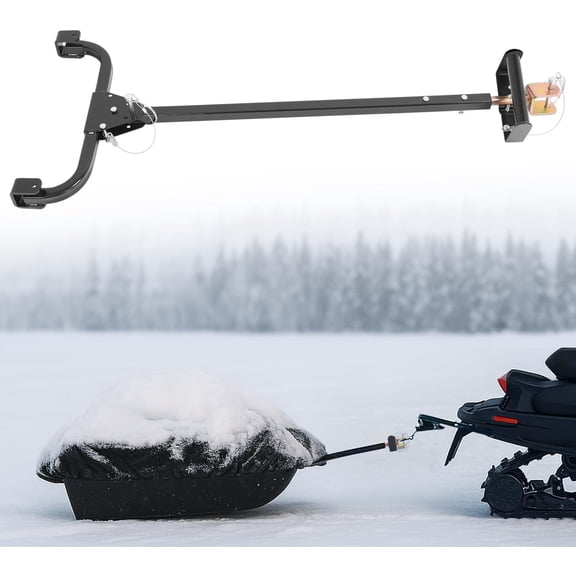 HRT Adjustable Tow Hitch Bar for Snowmobiles or ATVs- Steel, Fits 35" to 47", for Sled Style Fish Houses Shelters Trailer