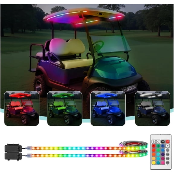 HRT Battery Powered Golf Cart Canopy Lights, 2 Pcs 47.25 Inch Multicolor LED Strip, Remote, IP68 for EZGO Yamaha Club Car Boat