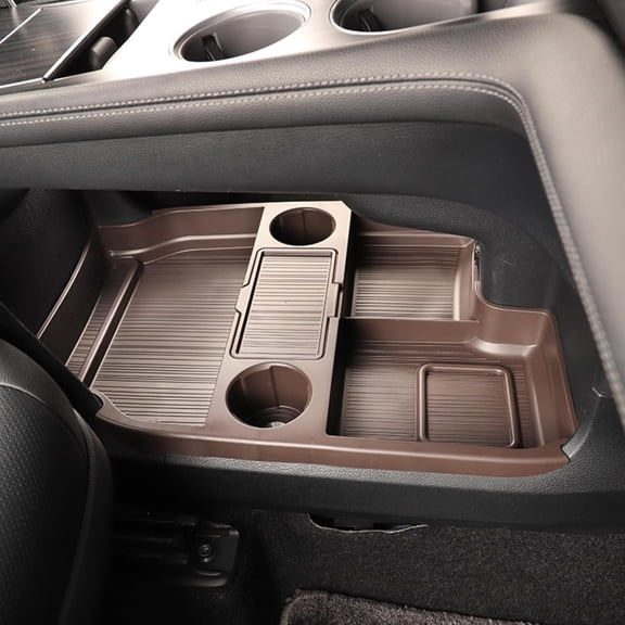 HRT Center Console Organizer for Toyota Sienna 2021-2025 (Brown Wood Grain) - TPE Material with Cup Holder & Lower Storage Box Accessory