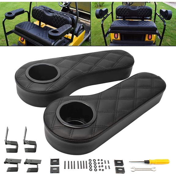HRT Golf Cart Flip Armrest with Cup Holder, No Drill for Club Car EZGO Yamaha