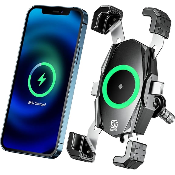 HRT Motorcycle Fork Stem Phone Mount with Qi 15W Wireless Charging
