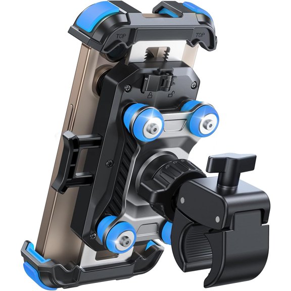 HRT Motorcycle Phone Mount Holder with Dual Vibration Dampener, Blue