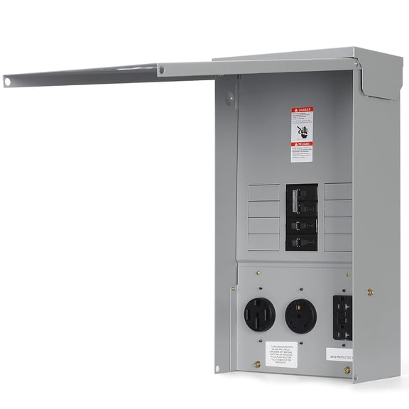 HRT RV Electrical Outlet Panel with Breaker (20/30/50 Amp)- Prewired Circuit, Weatherproof Power Outlet Box, UL Listed