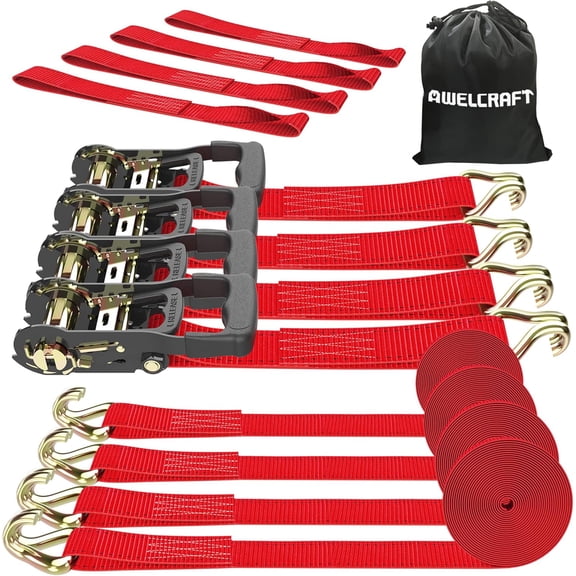 HRT Ratchet Straps 4PK, 4500lbs Break Strength 1.5''×15, Red
