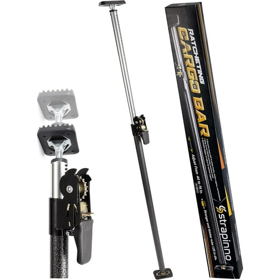 HRT Ratcheting Cargo Bar 44-74 Inch, Non-Slip Truck Bed Divider, Heavy Duty 1.25 Inch Tube, Easy Setup for Pickup Trucks