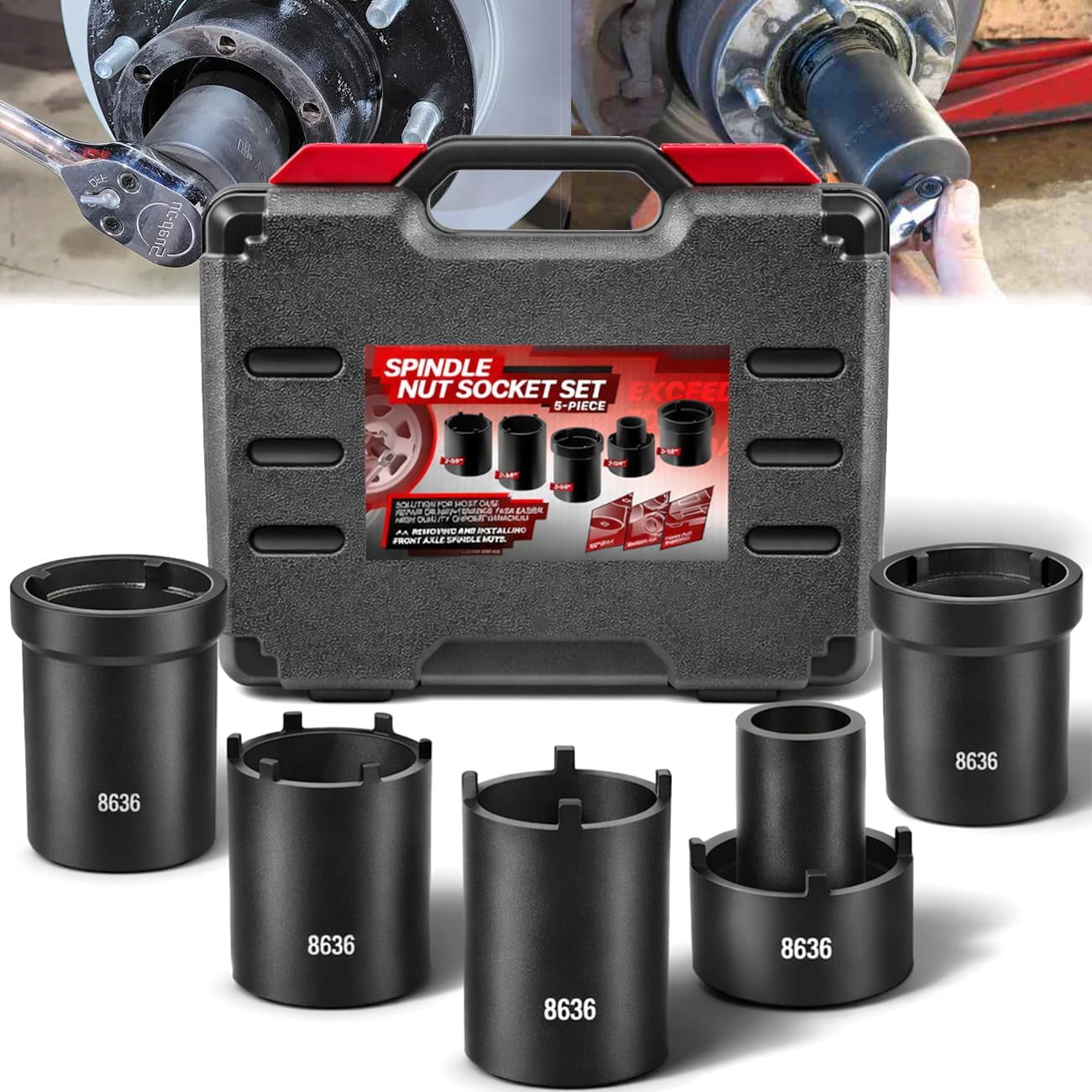 HRT Spindle Nut Socket Tool Kit, 5Pcs Axle Hub Lock Nut Socket Set 1/2 ...