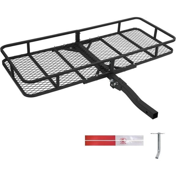 HRT Trailer Hitch Cargo Carrier Rack, 60" x 24" x 6" Folding Cargo Carrier Hitch Mount, Vehicle Cargo Basket for SUV, RV, Truck, Van, Fits 2" Receiver, 500 lbs Load Capacity