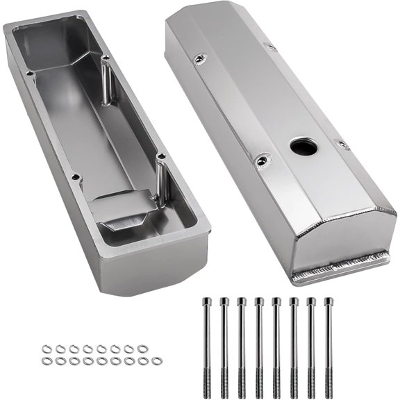 HRT Valve Covers Aluminum for Chevy SBC 283 302 305 327 350 383 400 Engine Small Block 1958-1986, 1/4" Billet Rail