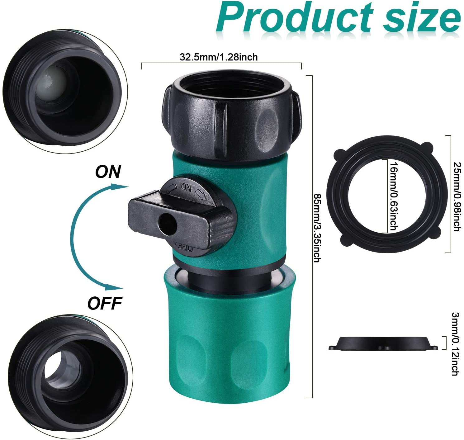 HRTGFD-10 Piece 3/4 Inch Plastic Garden Hose Connect with Shutoff Valve Male and Female Connectors for Water Hose Coupling, Quick Release Kit Hose Fittings Adapters with 10 Pieces Rubber Gaskets