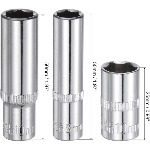HRTGFD-10pcs 6-Point Shallow & Deep Socket Set, 1/4" Drive, 10mm & 8mm, Cr-V Steel for Automotive & DIY