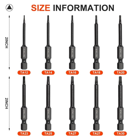HRTGFD-10pcs Triangle Bit Set (Ta12-Ta30), S2 Steel 1/4" Hex Bit Set, Tamper-Proof Security Torx Bit Sets, CNC Tip Hex Drill Bits Sets, 2" Length, Magnetic Drill Bits For Electronic Devices