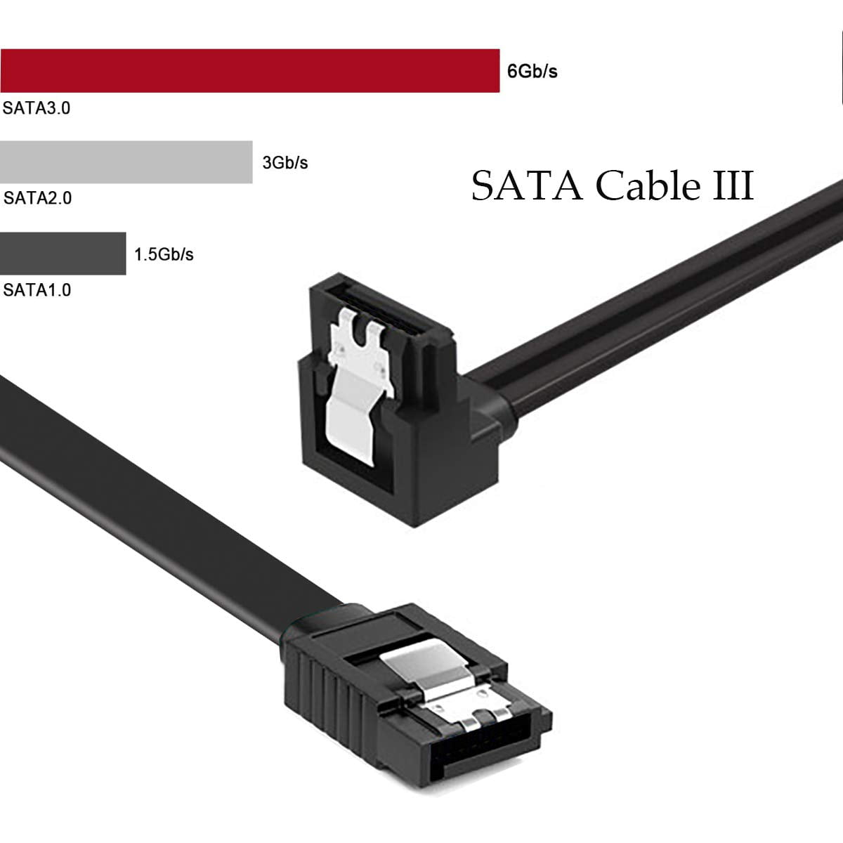 HRTGFD-12-Pack SATA III 6.0 Gbps Cables - 90 Degree Right Angle Black with Locking Latch, 16 Inch SATA Cable Pack for HDD, SSD, CD and DVD Drives