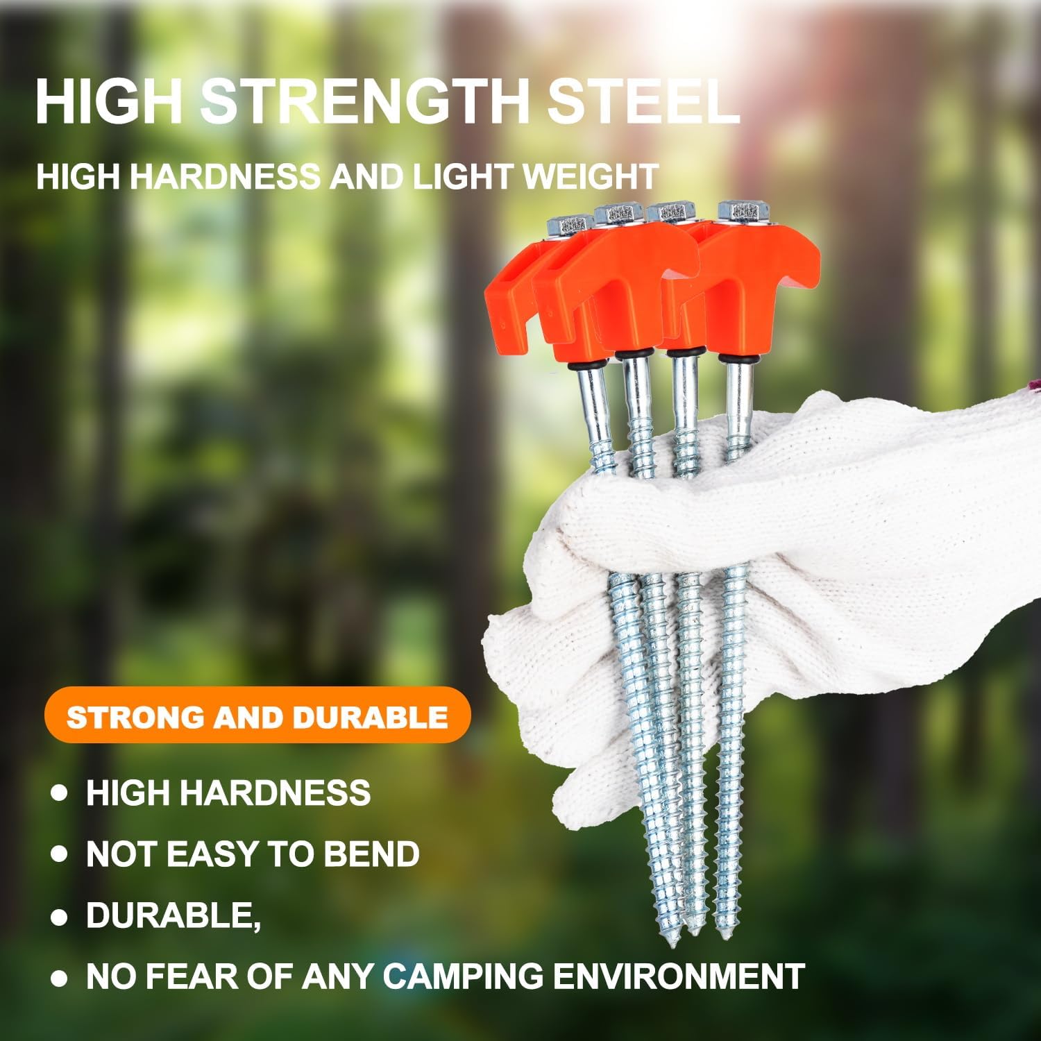 HRTGFD-12 Pack Screw in Tent Stakes Heavy Duty,8 ’’ Ground Anchors Screw in,Metal Stakes with Hex Head Driver and Sturdy Storage Box. (12, Orange)