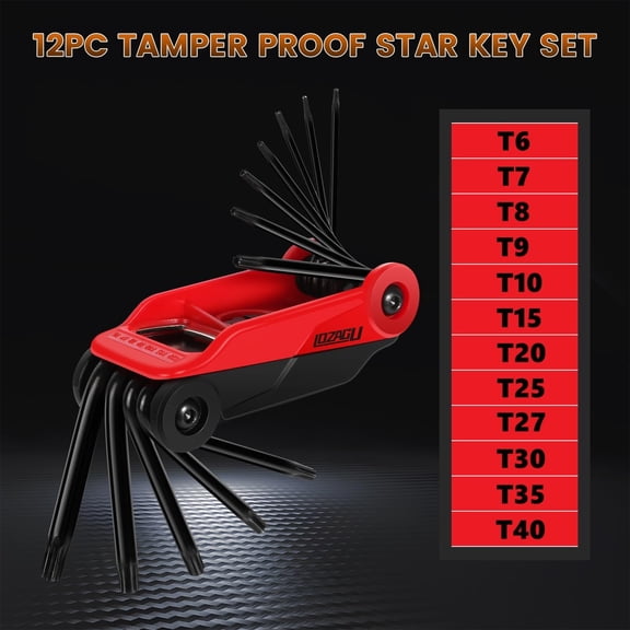 HRTGFD-12PCS Tamper Proof Star Key Set, T6 to T40, Folding Security Torx Key Set