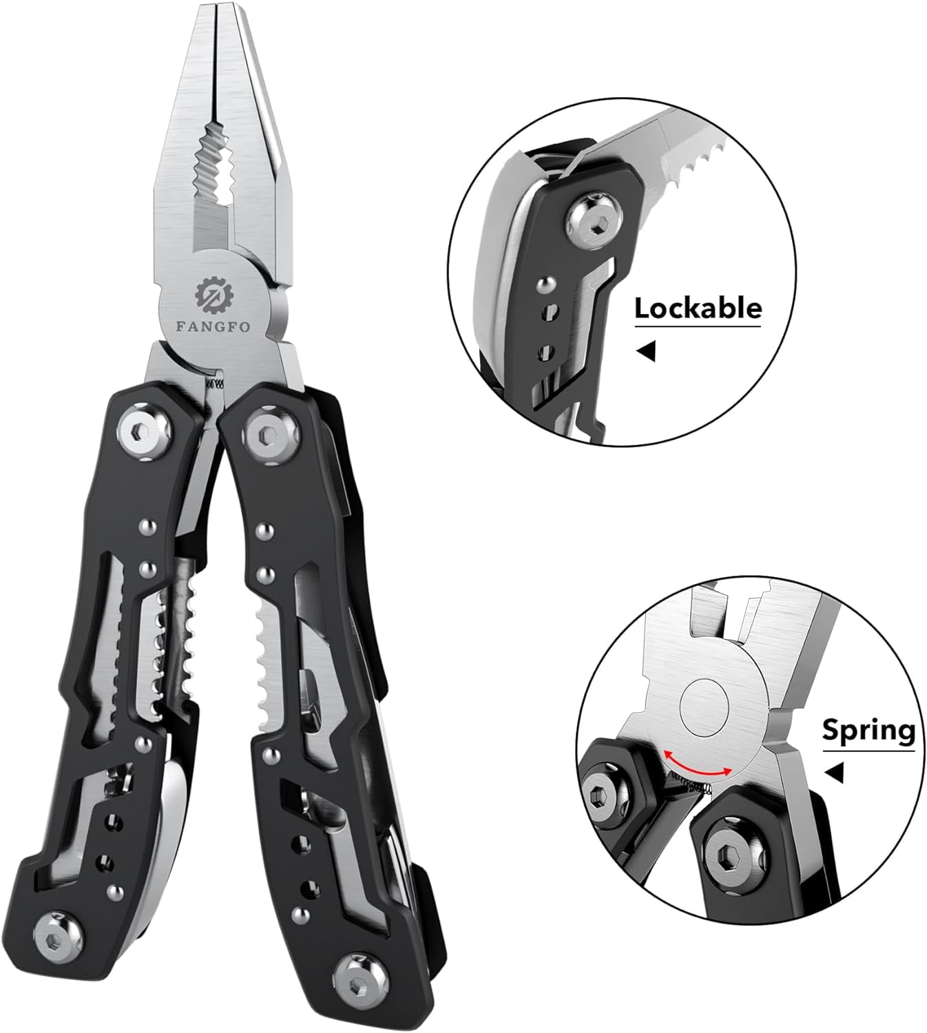 HRTGFD-14-In-1 Multitool with Safety Locking, Professional Stainless Steel Multitool Pliers Pocket Knife, Bottle Opener, Screwdriver with Nylon Sheath Apply to Survival,Camping, Hunting and Hiking 1
