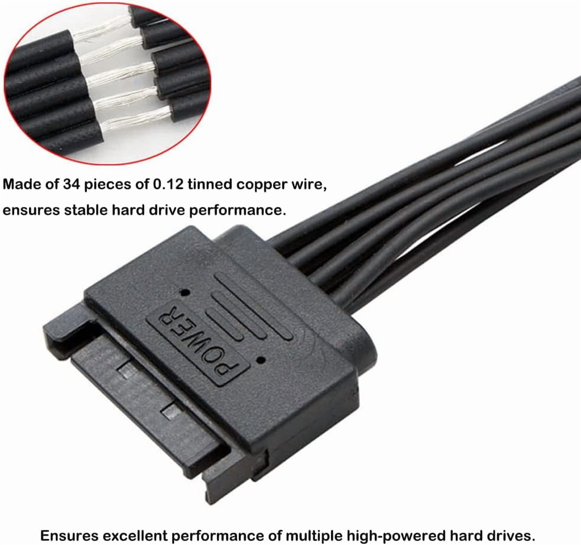 HRTGFD-15 Pin SATA Power Extension Cable SATA Male to Female Extender Cable Adapter for HDD Hard Drive 23inch 58cm (1 to 4)
