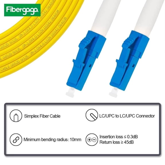 HRTGFD--15M(50ft) OS2 LC to LC Fiber Patch Cable Single Mode, Simplex, Length Option: 0.5M(1.6ft)-100m(328ft) 9/125m 2.0mm Diameter Fiber Optic Cable Cord LSZH, OS1/OS2 Compatible